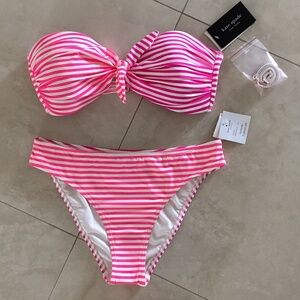 Kate Spade Bandeau Bikini Set in Radiant Pink White Pink Purple Stripes 💕